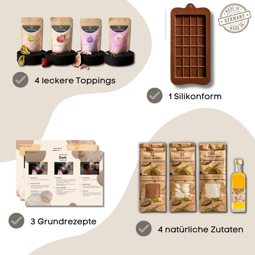 Weihnachtspralinen: Schokoladen Set (L) - Pure Xocolate - DIY-Set Geschenk-Set - Halloween Schokoladen selber machen Set -