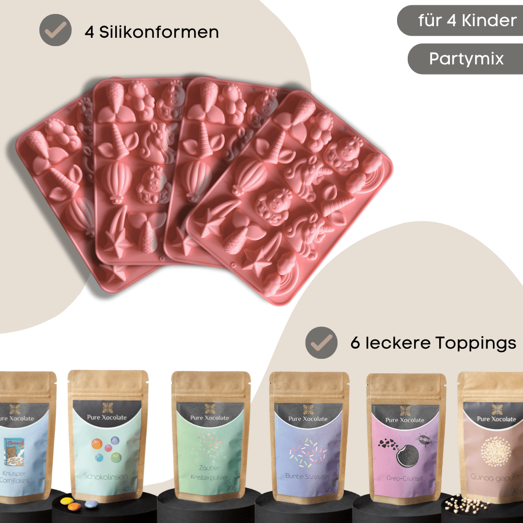 4er - Partyset für Kinder Schokolade selber machen (Einhorn) - Pure Xocolate - Kindergeburtstag - Set - 4er - Partyset für Kinder Schokolade selber machen (Einhorn)