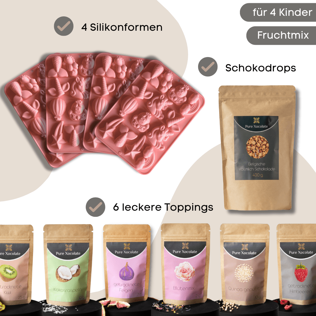 4er - Partyset für Kinder Schokolade selber machen (Einhorn) - Pure Xocolate - Kindergeburtstag - Set - 4er - Partyset für Kinder Schokolade selber machen (Einhorn)