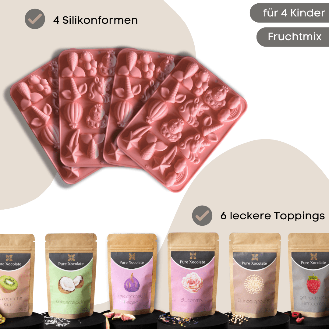 4er - Partyset für Kinder Schokolade selber machen (Einhorn) - Pure Xocolate - Kindergeburtstag - Set - 4er - Partyset für Kinder Schokolade selber machen (Einhorn)