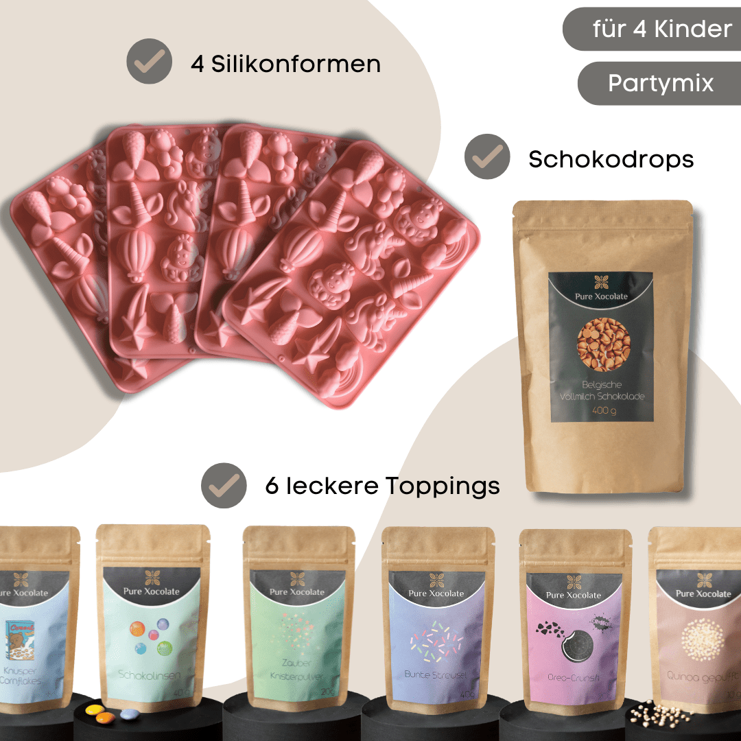 4er - Partyset für Kinder Schokolade selber machen (Einhorn) - Pure Xocolate - Kindergeburtstag - Set - 4er - Partyset für Kinder Schokolade selber machen (Einhorn)