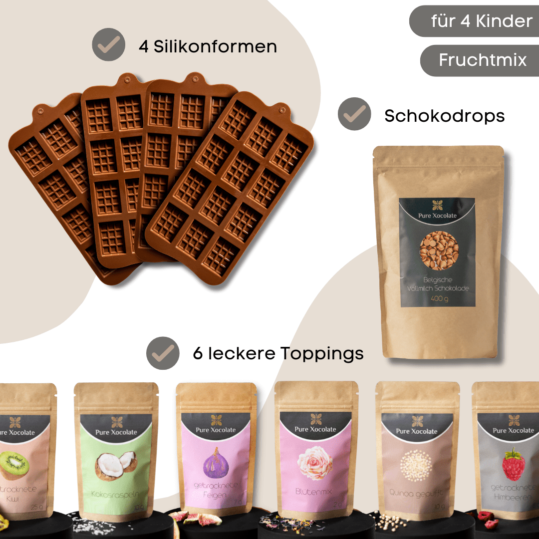 
                  
                    DIY-Schokoladen-Set für Kinder mit 4 Formen, Fruchtmix-Toppings und belgischen Schokodrops – für Kindergeburtstage & Partys
                  
                