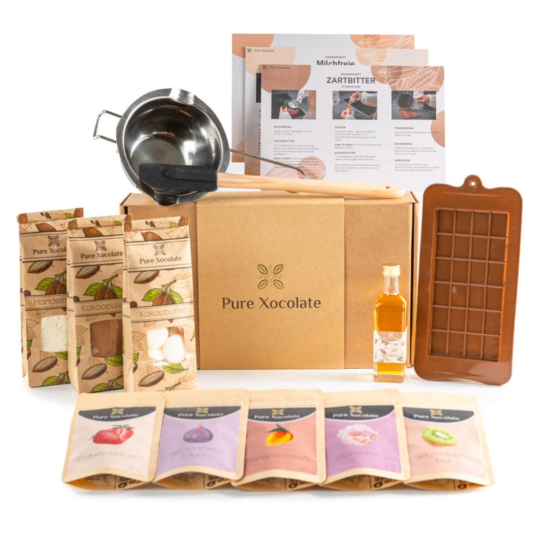 Schokoladen DIY-Komplett-Set (mit Toppings) - Pure Xocolate - DIY-Set Geschenk-Set - Schokoladen DIY-Komplett-Set