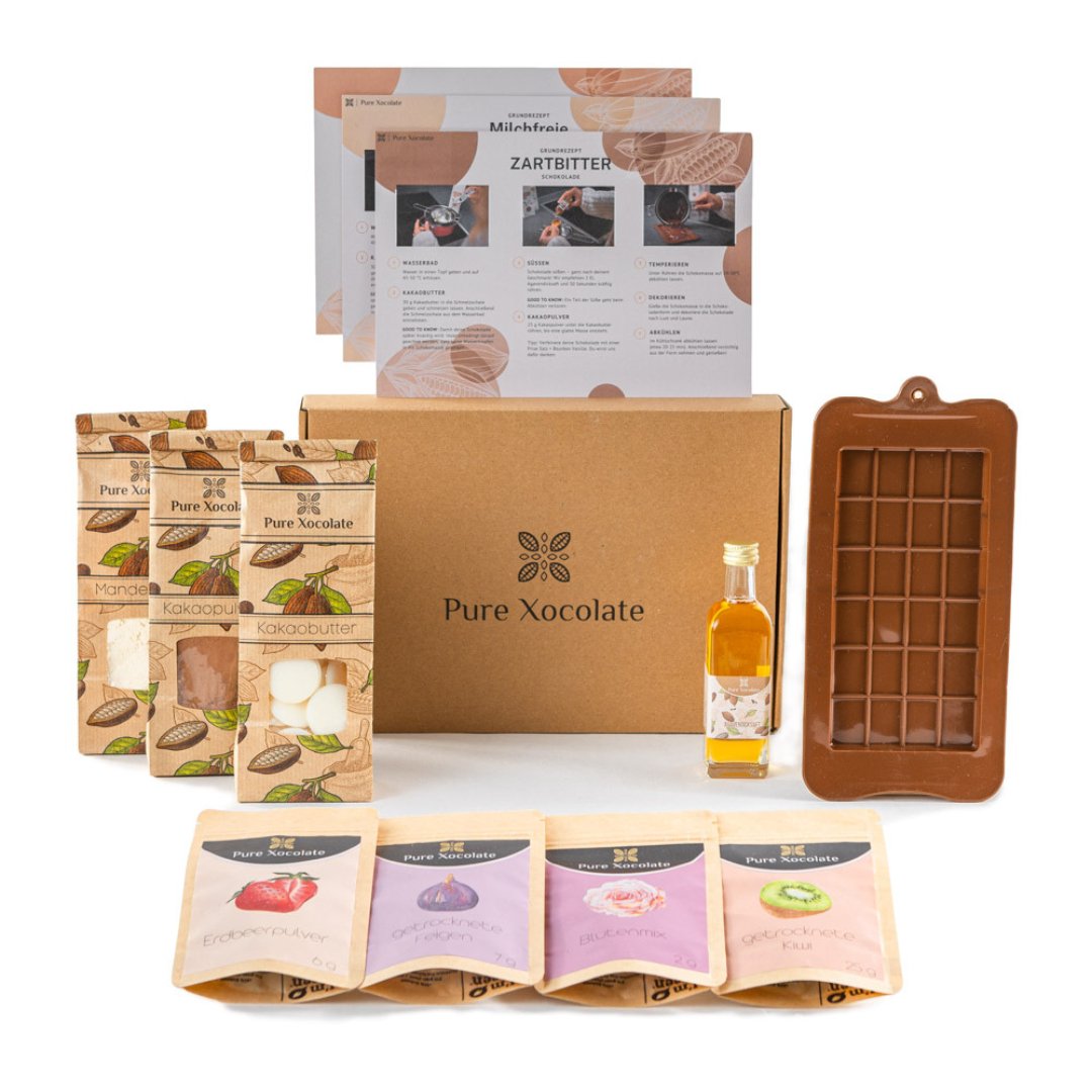 Schokoladen DIY-Zutaten-Set (mit Toppings) - Pure Xocolate - DIY-Set Geschenk-Set - Schokoladen DIY-Zutaten-Set (mit Toppings