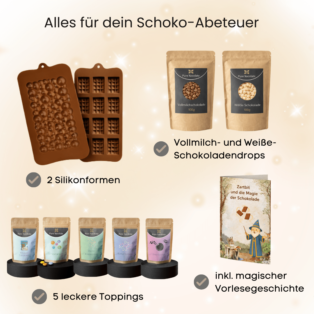 SchokoZauber – DIY - Set für 1 - 2 Kinder - Pure Xocolate - Kindergeburtstag - Set - SchokoZauber – DIY - Set für 1 - 2 Kinder