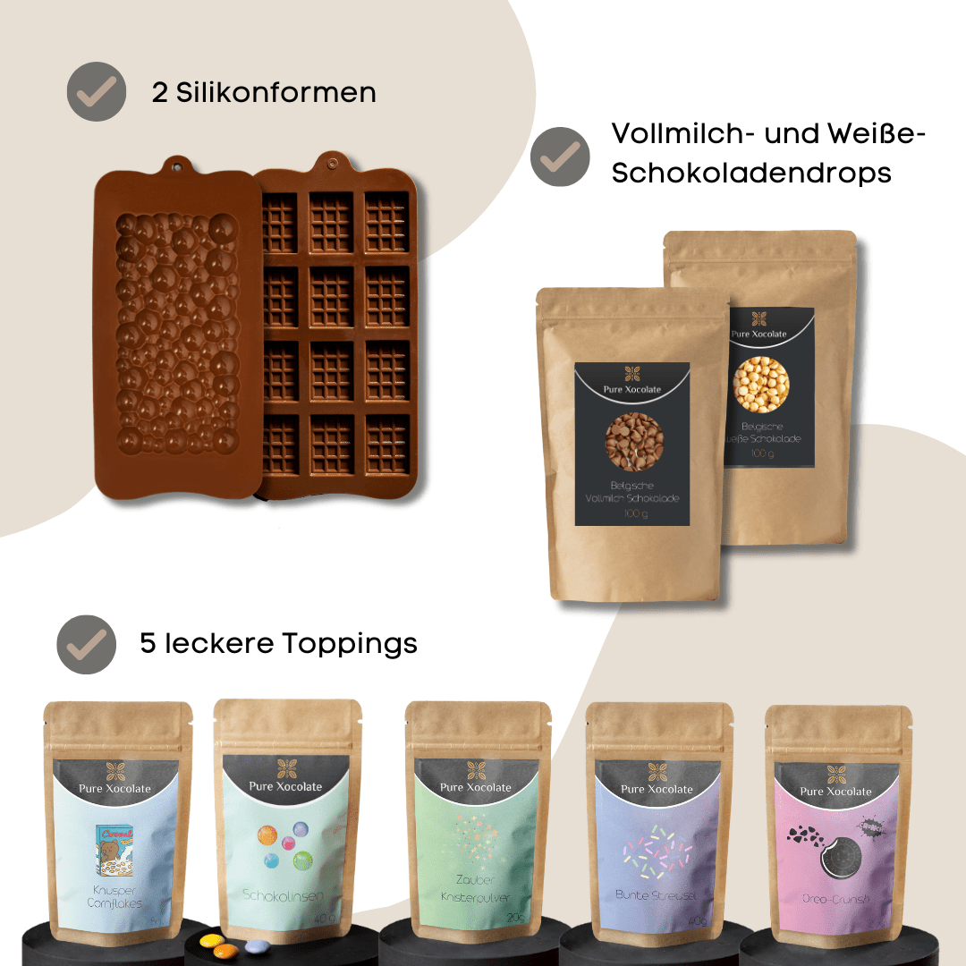 
                  
                    SchokoZauber – DIY - Set für 1 - 2 Kinder - Pure Xocolate - Kindergeburtstag - Set - SchokoZauber – DIY - Set für 1 - 2 Kinder
                  
                