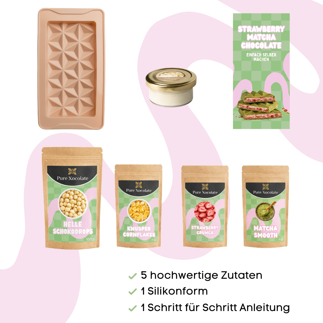 
                  
                    Strawberry Matcha Schokoladen DIY - Set - Pure Xocolate - Strawberry Matcha Schokoladen DIY - Set
                  
                