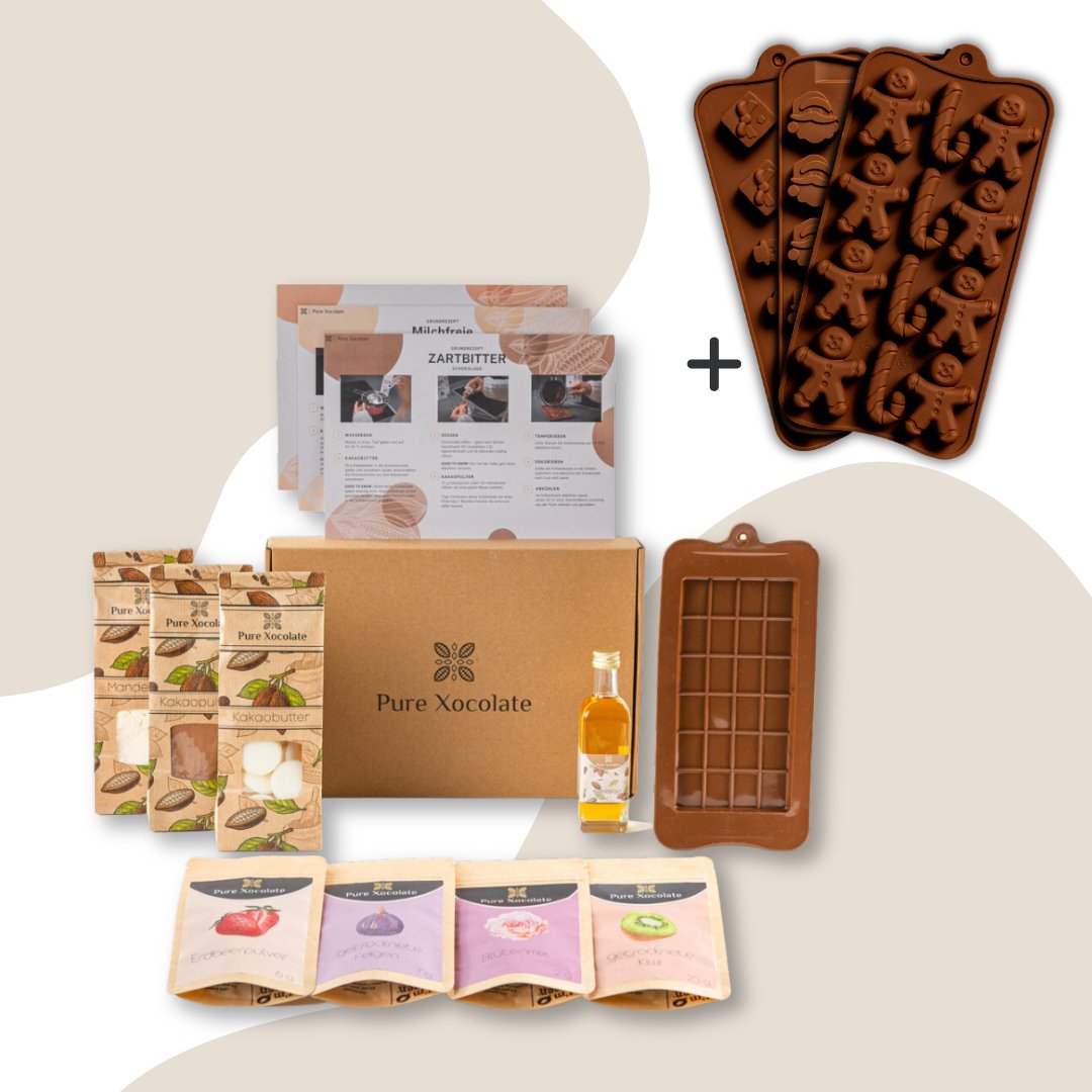 Weihnachtspralinen: Schokoladen Set (L) - Pure Xocolate - DIY - Set Geschenk - Set - Weihnachtspralinen: Schokoladen Set (L)